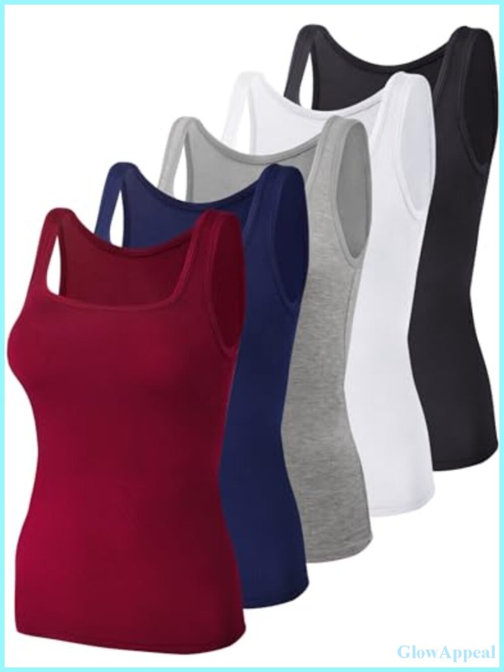 Women's Square Neck Tank Tops Sleeveless 5 Piece Undershirt 95% Viscose 5%